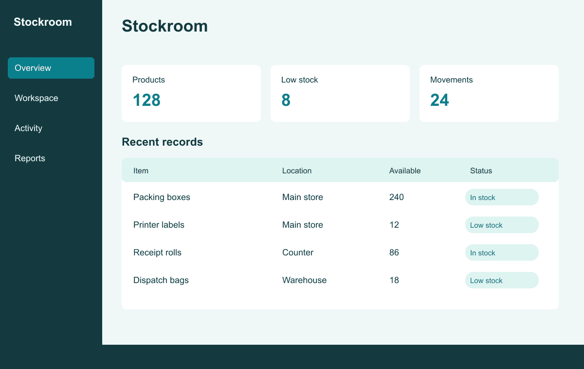 Inventory Tracker interface